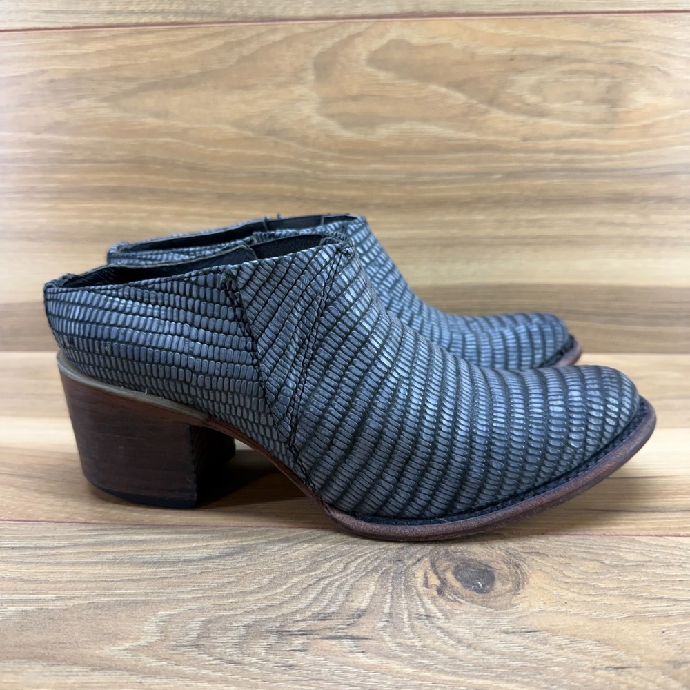 FREEBIRD Shae Snake Reptile Ankle Mules womens 6 Gray Block Heel Bootie